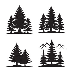 Obraz premium Pine Tree Silhouette Vector Set.