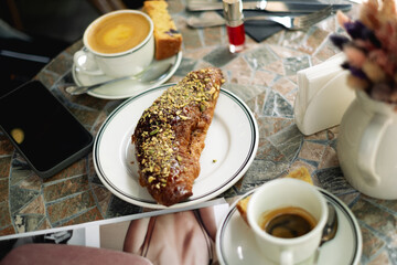 Charming outdoor cafe morning routine photo