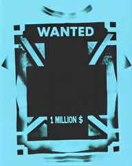 Creative t-shirt design with "Wanted" and $1,000,000 with blank space for personalization in vibrant colors