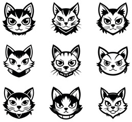 Vector Set of Fierce Cat Head Mascots for Esporta and Team Logos