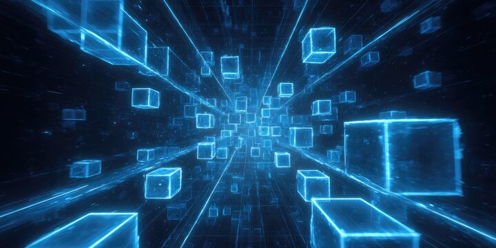 A glowing blue tunnel of cubes