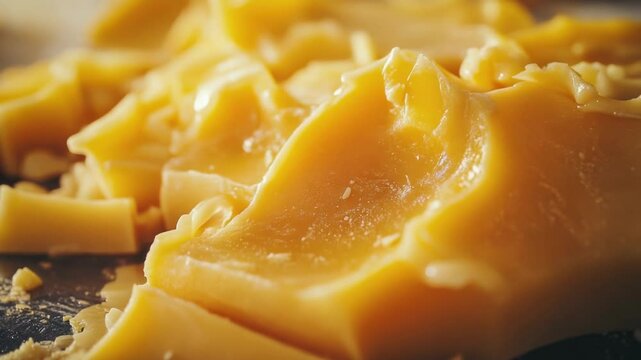 A close-up shot of cheese on a table, perfect for food or product photography.