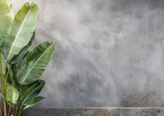 Greenery on a textured gray wall