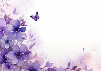 Elegant Watercolor Purple Flowers and Butterflies A Serene Floral Design