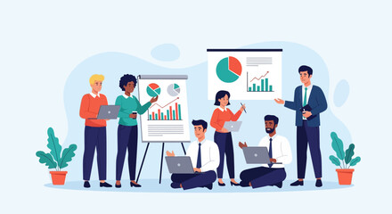 Diverse Business Team Collaboration Data Analysis and Strategic Planning Meeting