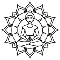 Woman in Lotus Position Within Mandala: A Serene Yoga Illustration