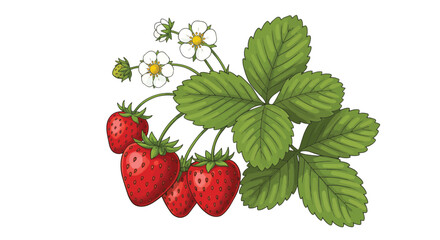 Fresh Strawberry Plant with Fruits and Flowers
