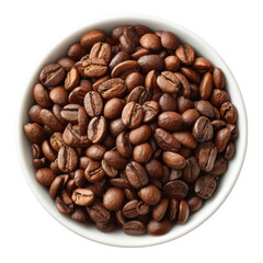 Fototapeta premium Roasted coffee beans in white bowl isolated on transparent background
