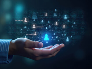 The concept of personal data storage. The hand protects personal information.