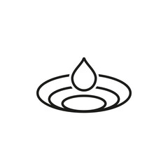 Falling drop icon. Droplet falling into a surface. Outline vector illustration.
