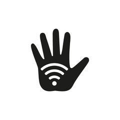 Obraz premium Hand with Wi-Fi icon. Wireless connection symbol in hand. Vector illustration.