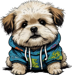 Cute small white Shih Tzu puppy portrait on white background