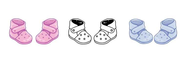 Cute baby booties in pink and blue colors for newborns on a white background