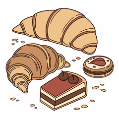 Rustic French Pastry Flat Lay with Croissants and Crumbs