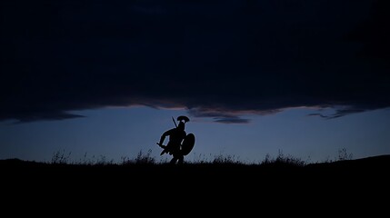 Spartan warrior silhouette on horizon line