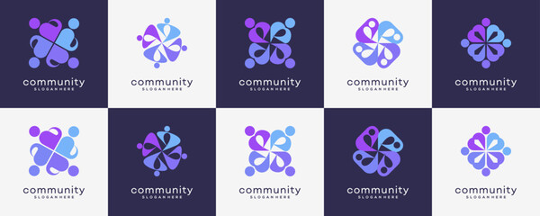 Set Collections of People Community Logo Design Inspirations. Abstract Vector Teamwork Social Forum Interactions Concept.