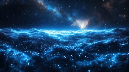 Fototapeta premium Cosmic, glowing, blue waves in space