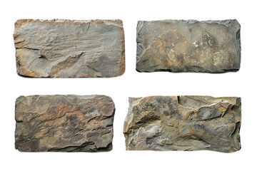Four rock or stone slabs isolated on transparent background, ideal for graphic design or architectural visualization