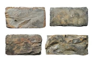 Four rock or stone slabs isolated on transparent background, ideal for graphic design or architectural visualization