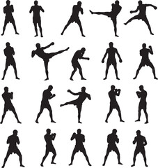 Obraz premium Boxing Silhouette Collection Vector White Color Background