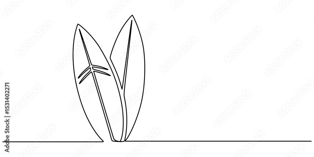Poster single one line drawing surfboard, surfer standing on beach holding surfboard., continuous one line 