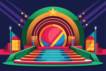 Colorful abstract stage design with a star and lights for concert or event background