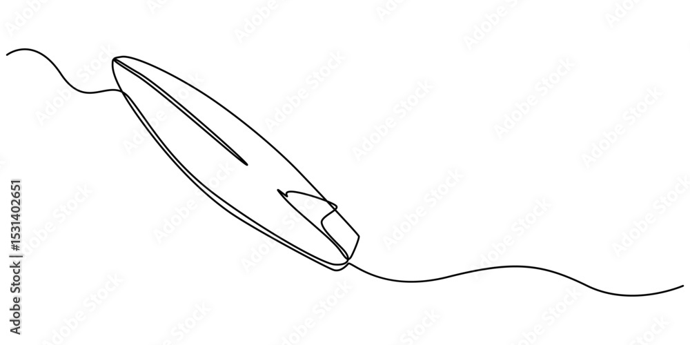 Aufkleber single one line drawing surfboard, surfer standing on beach holding surfboard., continuous one line 