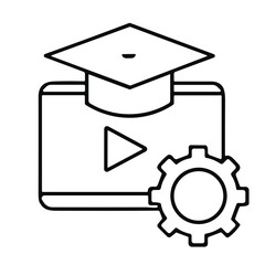Educational video icon with graduation cap and gear symbol  
