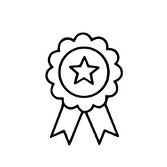 Award ribbon with star in simple line art style  