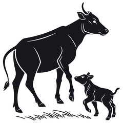 Black Vector Silhouette of a Cow Standing Still