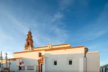 Historic Church of Santiago in Carmona, Seville at sunset