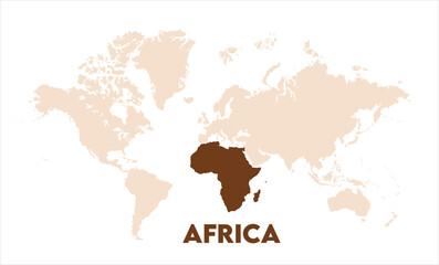 Africa map highlighted on the world map, Africa map, modern world map, Illustration, eps 10, worldwide, all continents, all countries, worldwide project