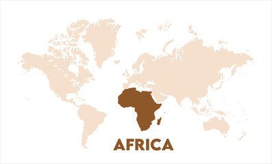 Africa map highlighted on the world map, Africa map, modern world map, Illustration, eps 10, worldwide, all continents, all countries, worldwide project