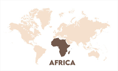 Africa map highlighted on the world map, Africa map, modern world map, Illustration, eps 10, worldwide, all continents, all countries, worldwide project