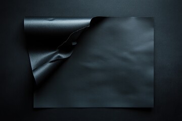 White card with black paper curled on top, blank sheet of white cardboard on a dark background