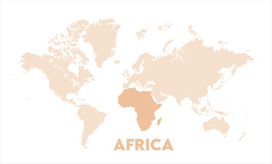 Africa map highlighted on the world map, Africa map, modern world map, Illustration, eps 10, worldwide, all continents, all countries, worldwide project