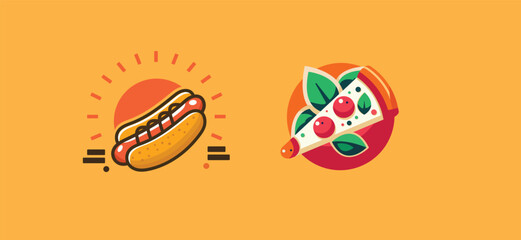 Hot dog logo design vector, Pizza logo design vector