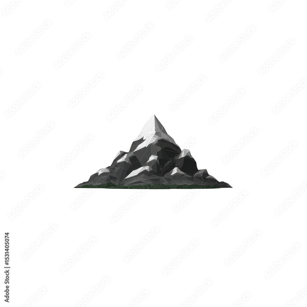 Poster stylized, low poly mountain illustration with sharp, angular peaks and minimalist design, set agains