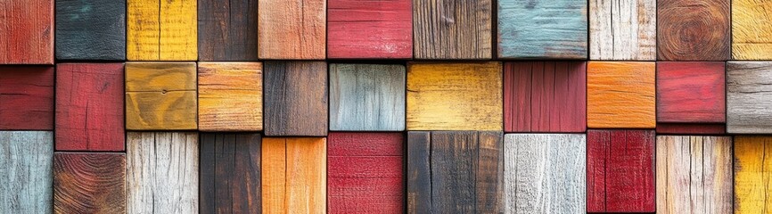 Colorful wooden blocks arranged in a grid pattern