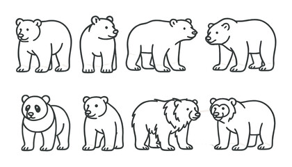 Naklejka premium Bear icon set. forest animals linear style. bear, panda, grizzly, polar vector icons