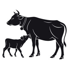 Black Vector Silhouette of a Cow Standing Still