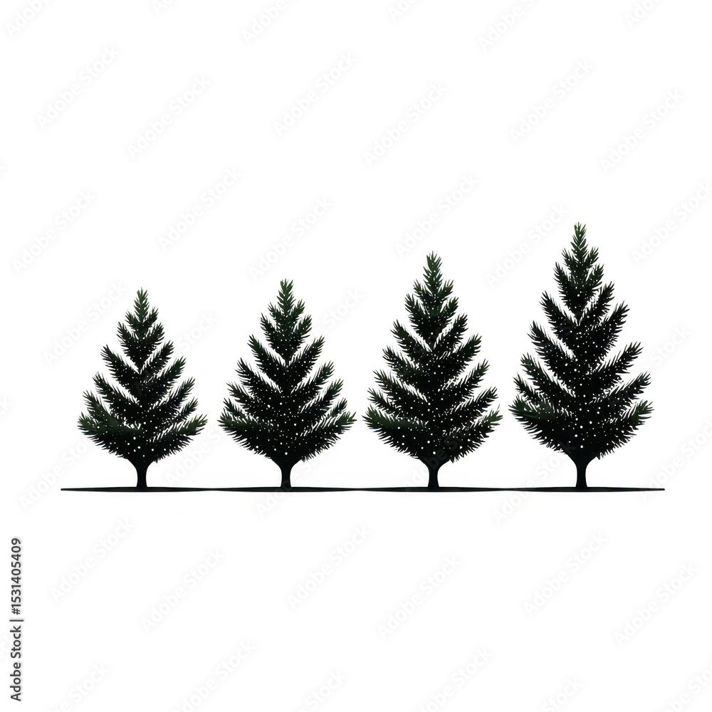 Aufkleber four stylized pine trees are arranged row, each with symmetrical, triangular shape and detailed bran