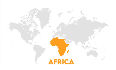 Naklejka premium Africa map highlighted on the world map, Africa map, modern world map, Illustration, eps 10, worldwide, all continents, all countries, worldwide project