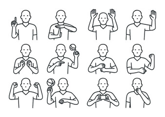 Naklejka premium Sign language set. communication gesture silhouette icons. hands, message, deaf, silent vector icons.