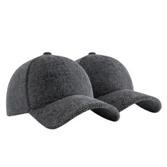 Two gray baseball caps are displayed side by side, showcasing their curved brims and textured fabric. caps appear identical, emphasizing casual and sporty style suitable for everyday wear