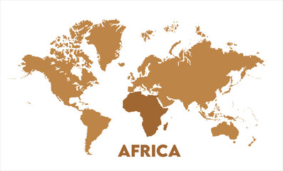 Fototapeta premium Africa map highlighted on the world map, Africa map, modern world map, Illustration, eps 10, worldwide, all continents, all countries, worldwide project