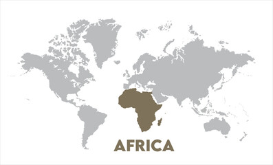 Africa map highlighted on the world map, Africa map, modern world map, Illustration, eps 10, worldwide, all continents, all countries, worldwide project