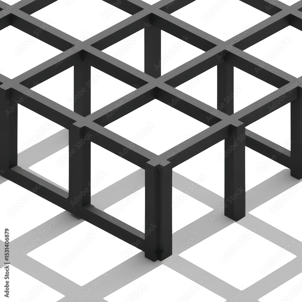 Poster 3d geometric structure with interlocking black and gray cubes creates optical illusion on transparen
