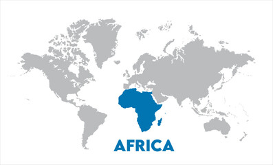 Africa map highlighted on the world map, Africa map, modern world map, Illustration, eps 10, worldwide, all continents, all countries, worldwide project