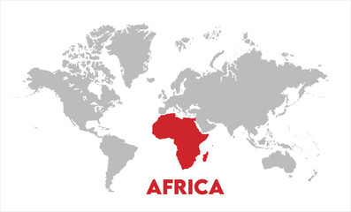 Africa map highlighted on the world map, Africa map, modern world map, Illustration, eps 10, worldwide, all continents, all countries, worldwide project
